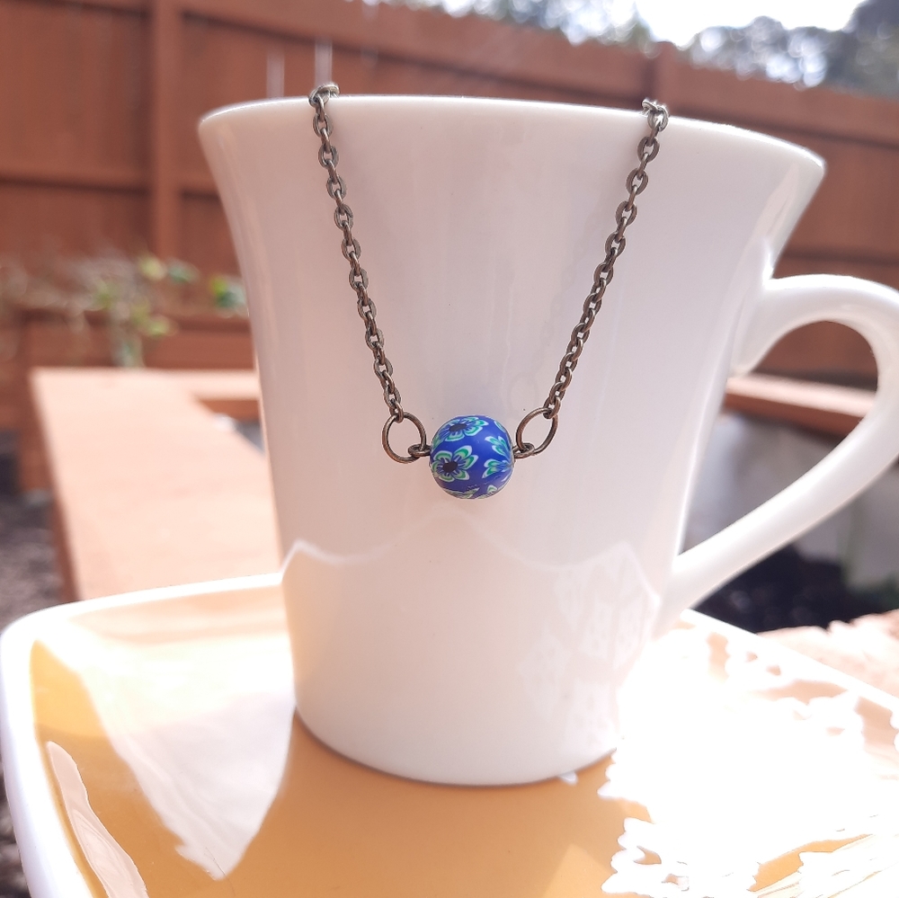 Blue & Green Floral Bead Necklace